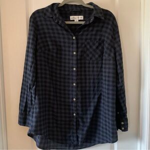 Ava & Viv size X gingham black and blue plaid button down shirt